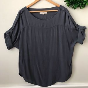 LOFT Gray Rolled Sleeve Crepe Oversized Blouse M